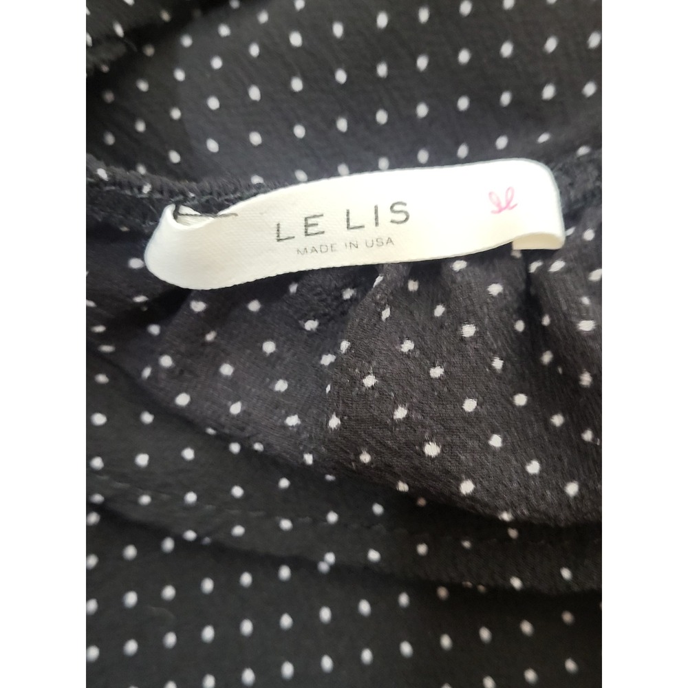 Le Lis Navy Blue Polka Dot Cold Shoulder Blouse Top Womens Small Made in USA - Picture 2 of 4